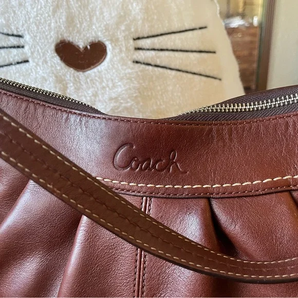 Coach Brown Leather Hobo Shoulder Bag - F13764 + FREE Twilly - Picture 4 of 15